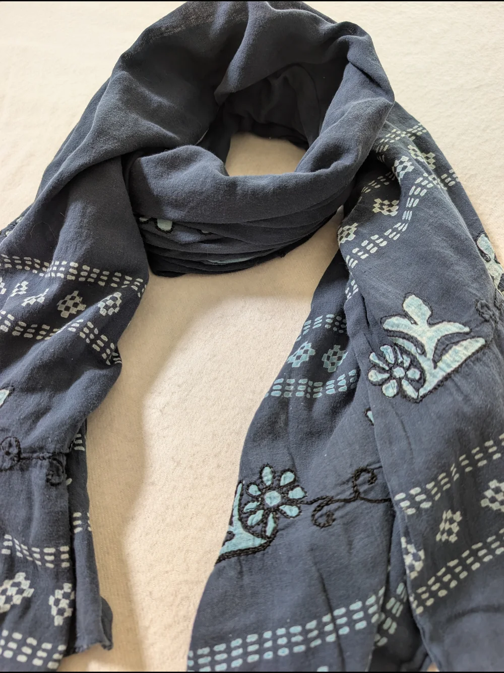 Sisley Embroidered Floral Lightweight Cotton Scarf